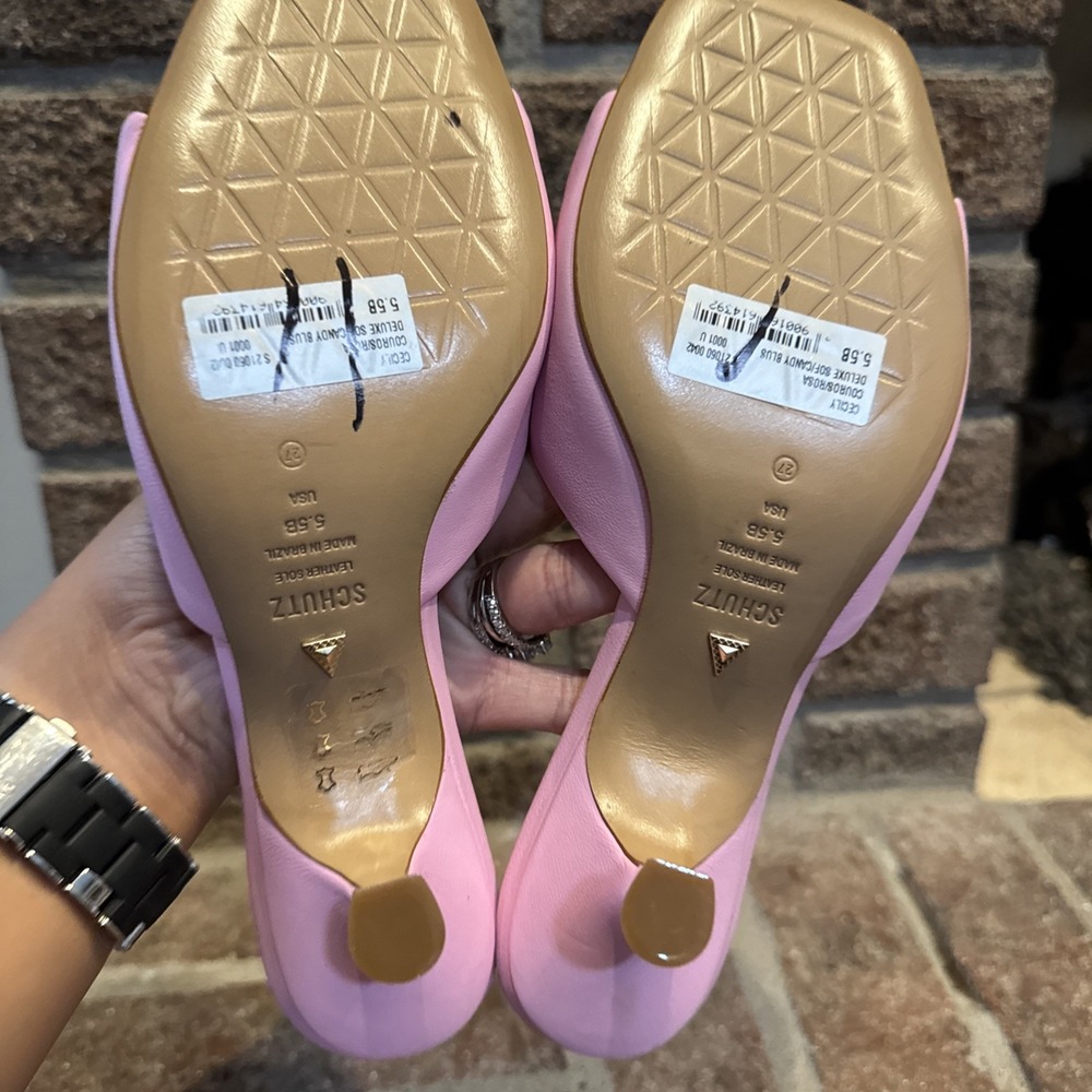 Schutz Womens Cecily Light Pink Leather Slip On Kitten Heels Sandals Size 5.5B - Picture 3 of 16
